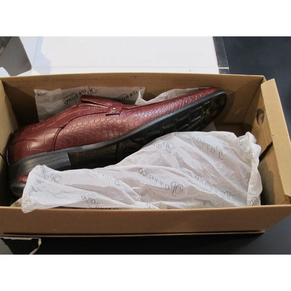 Parrazo Mens 8 Burgundy Croc Loafer Dress Shoes Square Toe Slip On NIB Geico